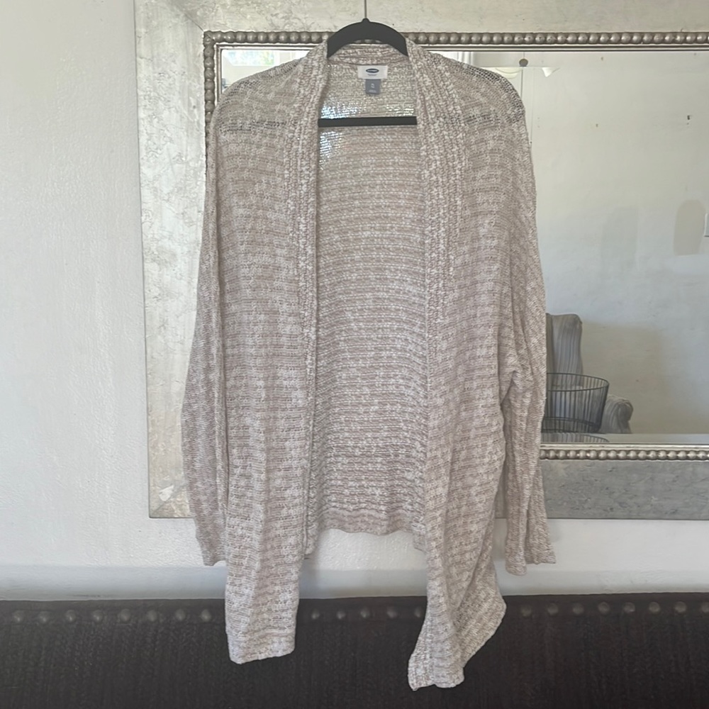 Beige open front duster.